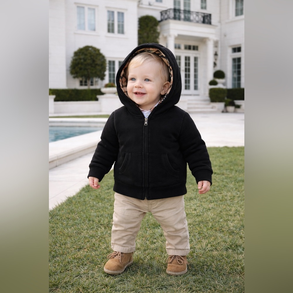 BURBERRY Baby Nova Check Long Sleeve Full Zip Hooded Jacket
